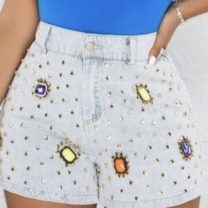 Denim Rhinestone Jewel Shorts